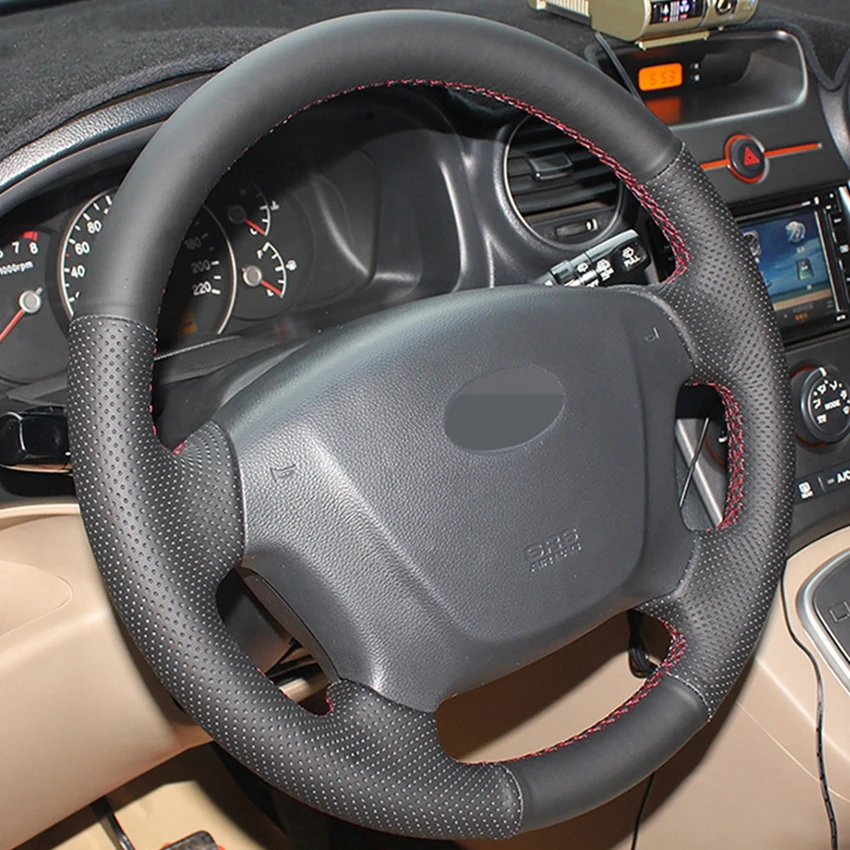 Ручная сшитая черная искусственная кожа PU крышка рулевого колеса автомобиля для Kia Carens 2007-2011