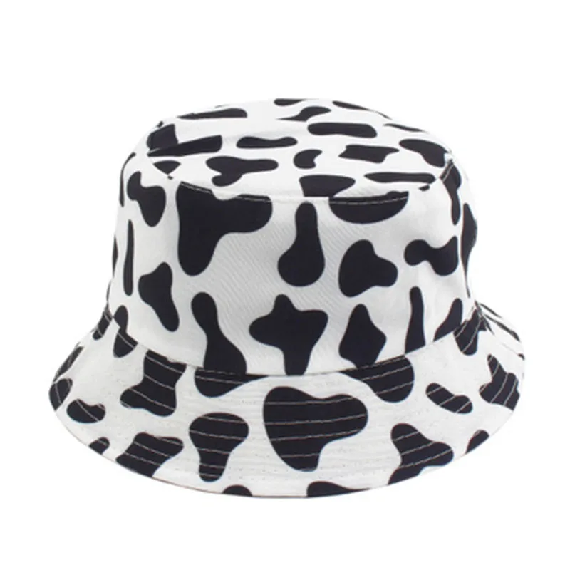 2020 Fashion Cow Bucket Hats Black White Pattern Reversible Fisherman Caps for Women Men Summer Bucket Hats