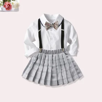 

Girls' Shirt College Style School Uniform Suit New England Style Business Attire Children's Bow Tie Shirt Dress College Dress