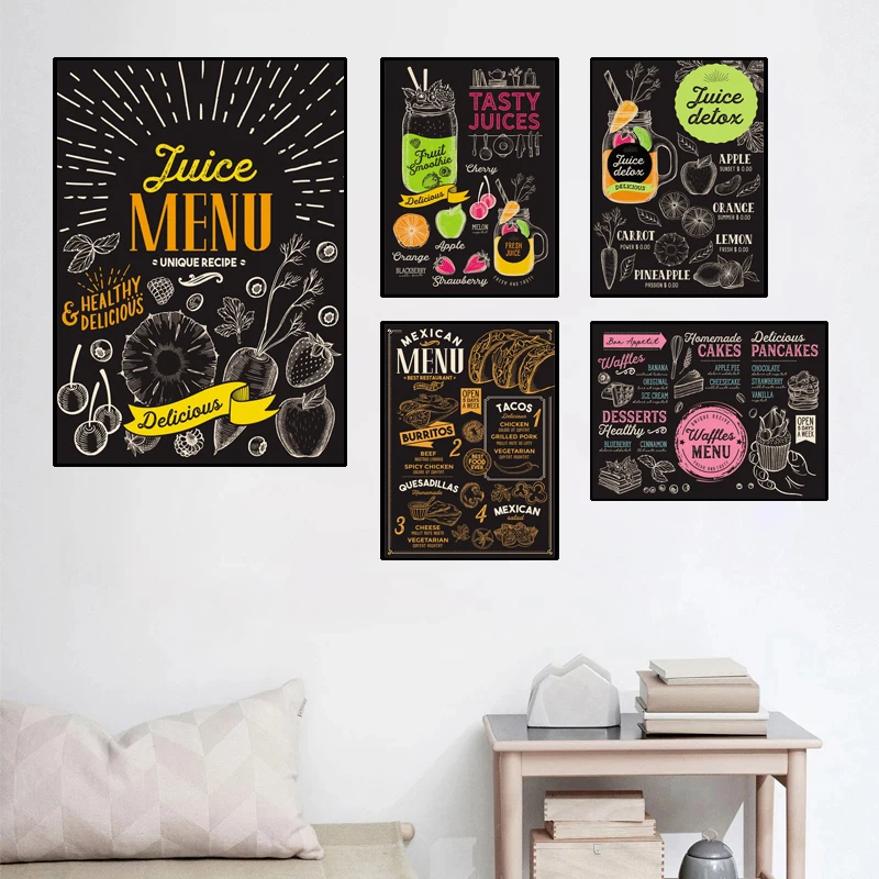 

Juice Menu Wall Pictures Print Fashion Abstract Cartoon Canvas Painting Still Life Art Poster Restaurant Shop Wall Decoration