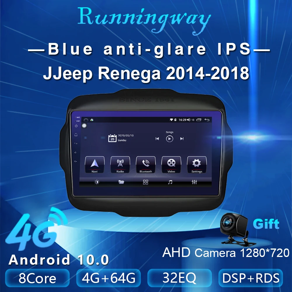 Runningway Android 10 0 5G автомобильный DVD-плеер для Jeep Renegade 2014 2015 - 2017 2018 4G + 64GCar радио