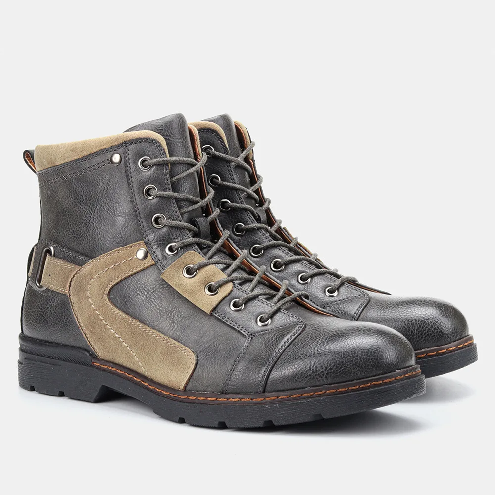 

Men Motorcycle boots outdoor Retro boots Mens PU leather trekking working Fashion Martin boots BIG SIZE