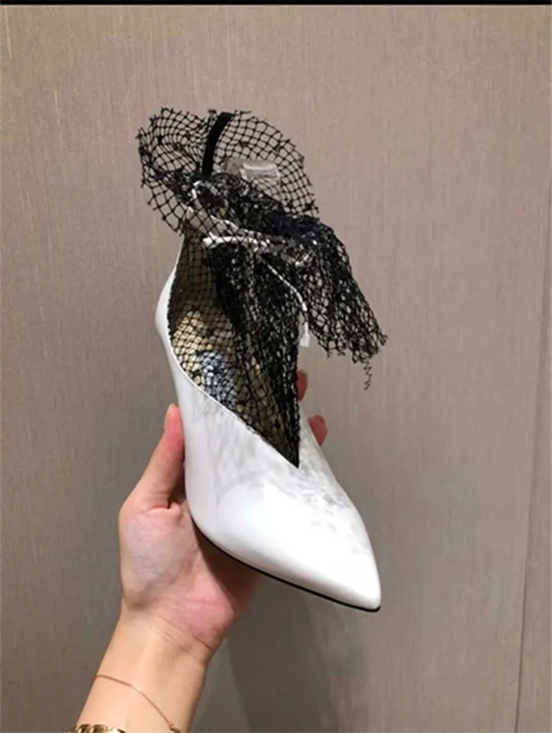 Spring Summer 2020 New Pumps Shoes Woman Sexy Pointed Toe V-Mouth Stilettos Mesh Hollow Skinny Lady Ankle Boot Fairy High Heels (12)