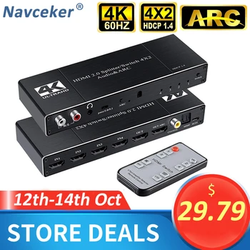 

2020 Best 4K@60Hz HDMI 2.0 Switch Remote 4x2 HDMI Switcher Audio Extractor With ARC & IR Switch HDMI 2.0 For PS4 Apple TV HDTV