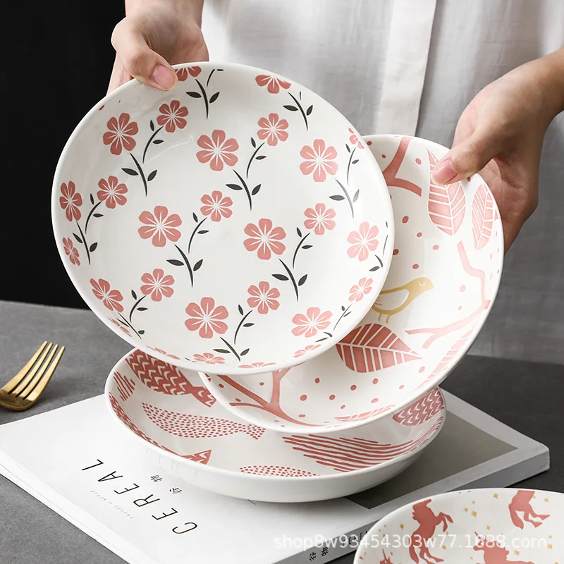 Nordic 8 inch commercial household glaze color ceramic microwave oven dish steak deep tableware wholesale | Дом и сад