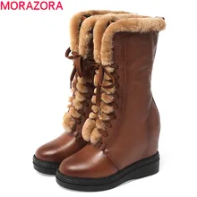 MORAZORA/ горячая распродажа; ботильоны из натуральной кожи; модная теплая обувь на шнуровке; женские ботинки на платформе с высоким каблуком и круглым носком