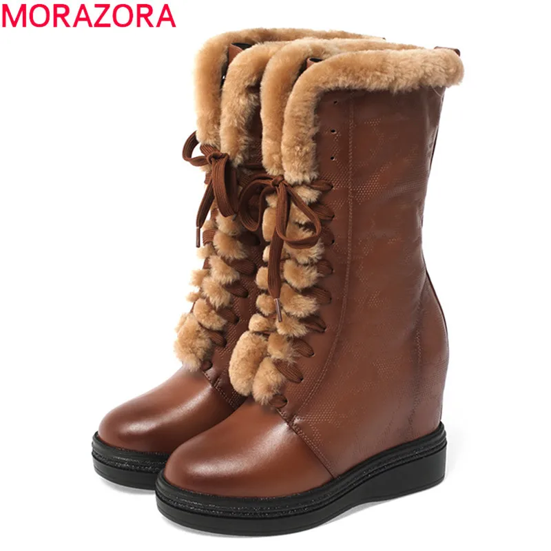 Женские ботильоны из натуральной кожи MORAZORA черные утепленные на платформе и