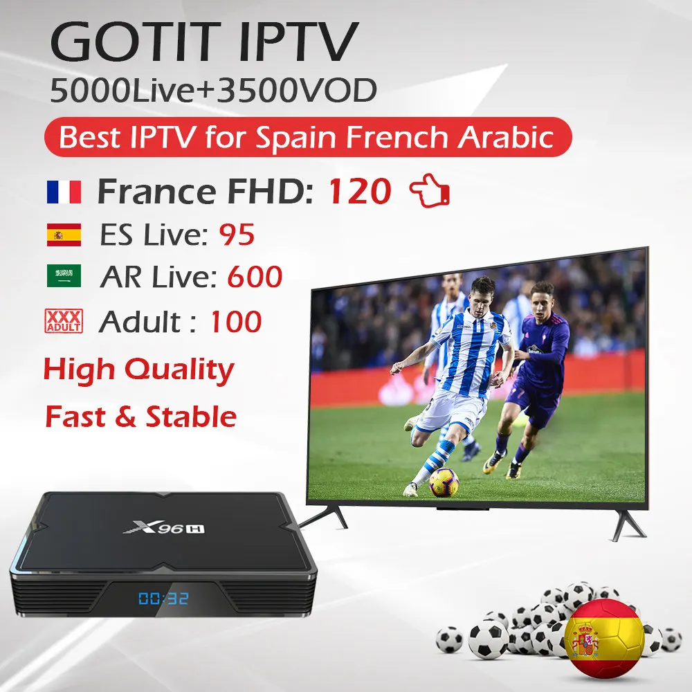

X96H Android 9.0 TV Box H603 Quad-core 64-bit 4G/64G BT4.1 Dual Wifi Smart TV Box + 1Year Free Adult TV France Arabic Spain IPTV