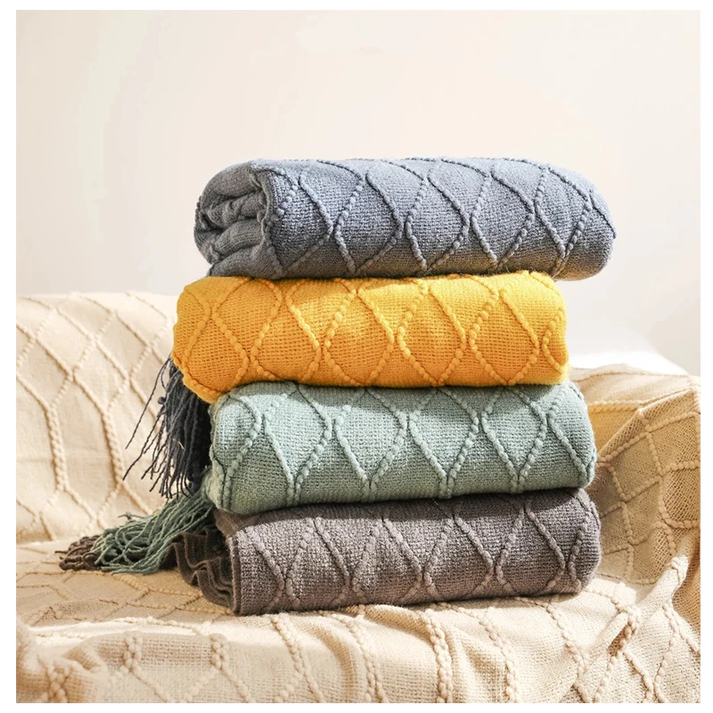 Inya Throw Blanket Textured Solid Soft Sofa Couch Cover Decorative Knitted Weighted Knit | Дом и сад