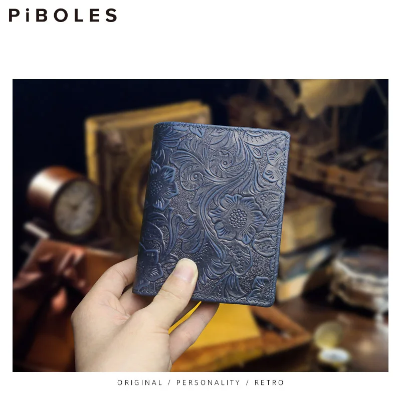 Portable Genuine Leather Men Wallet Handmade Cowhide Short Wallets Retro Credit Card Hodler Coin Purse Photo Slot Pocket