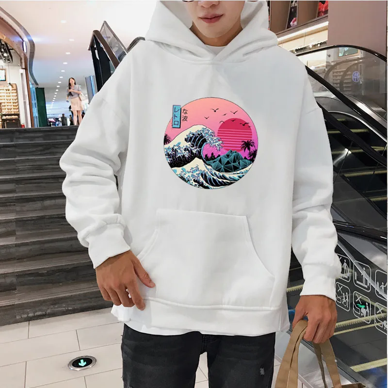 Унисекс повседневные Модные мужские толстовки Harajuku японский Vaporwave Забавный принт пара свободный свитер хип хоп Уличная толстовка с капюшоном
