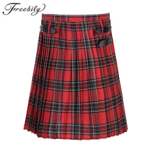 Шотландская Мужская Kilt традиционный ремень в клетку плиссированная Двусторонняя цепь коричневый красный зеленый готический панк шотландская клетка брюки юбки