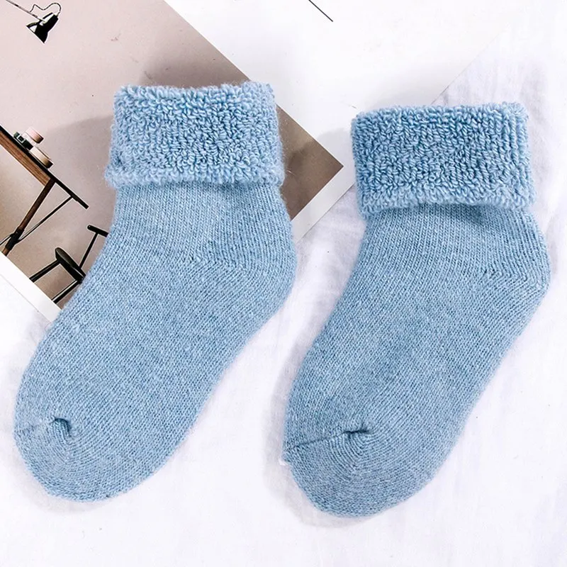 1 пара тепловых детских носков Натуральная Шерсть Толстые бархатные зимние теплые детские носки для новорожденных носки для маленьких мальчиков и девочек - Цвет: Синий