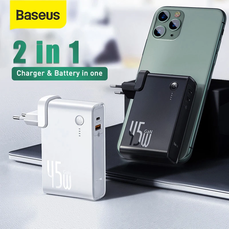 Baseus GaN Power Bank Charger 10000mAh 45W USB C PD Fast Charging 2 in 1 Charger & Battery as One ForiP 11 Pro Laptop ForXiaomi afbeelding