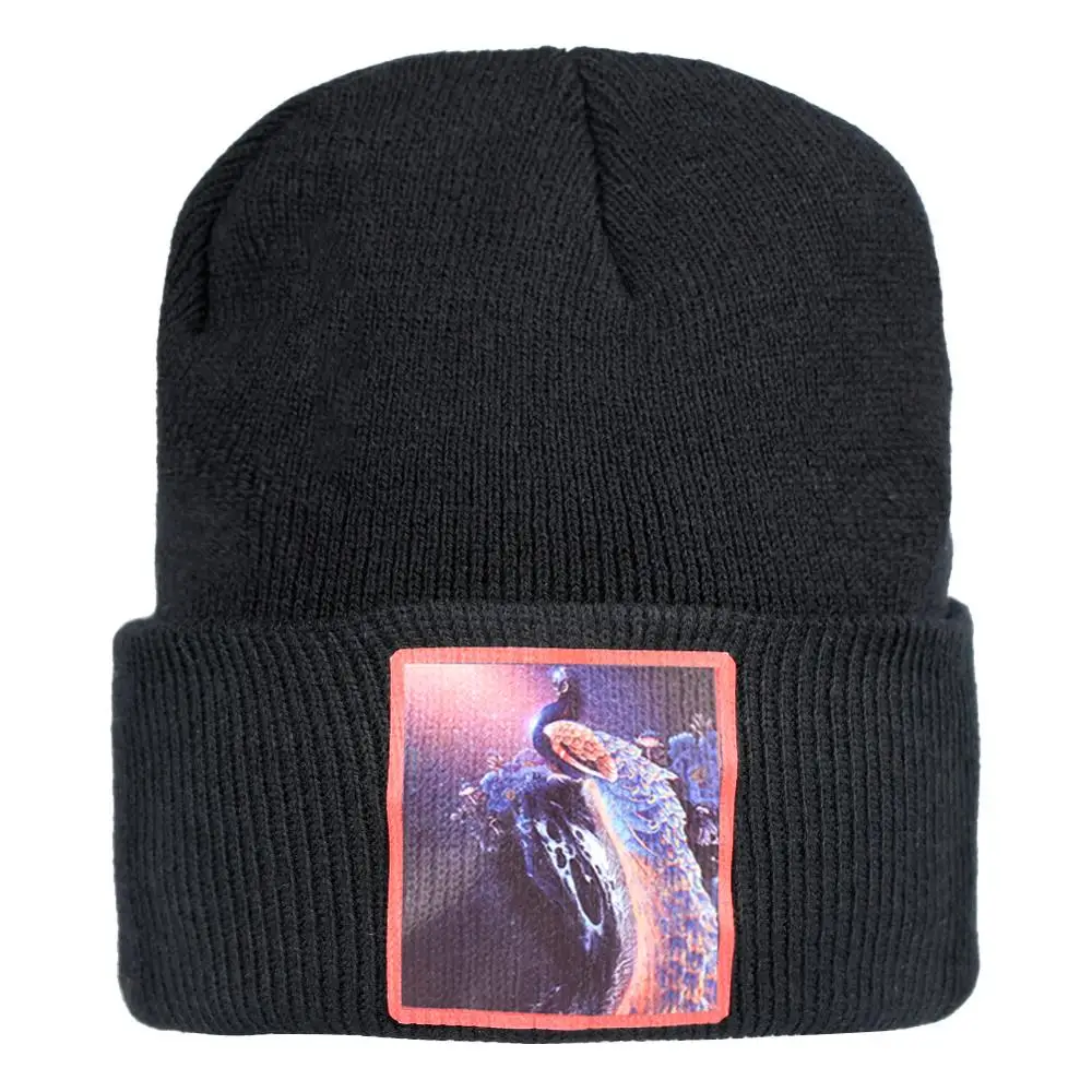 Черный Мужская лыжная теплая зимняя шапка Skullies, одноцветная шапка с павлином, унисекс, Толстая теплая шапка с дыней, вязаная шапка в рубчик, хорошая эластичная женская шапка, s шапка - Цвет: Черный