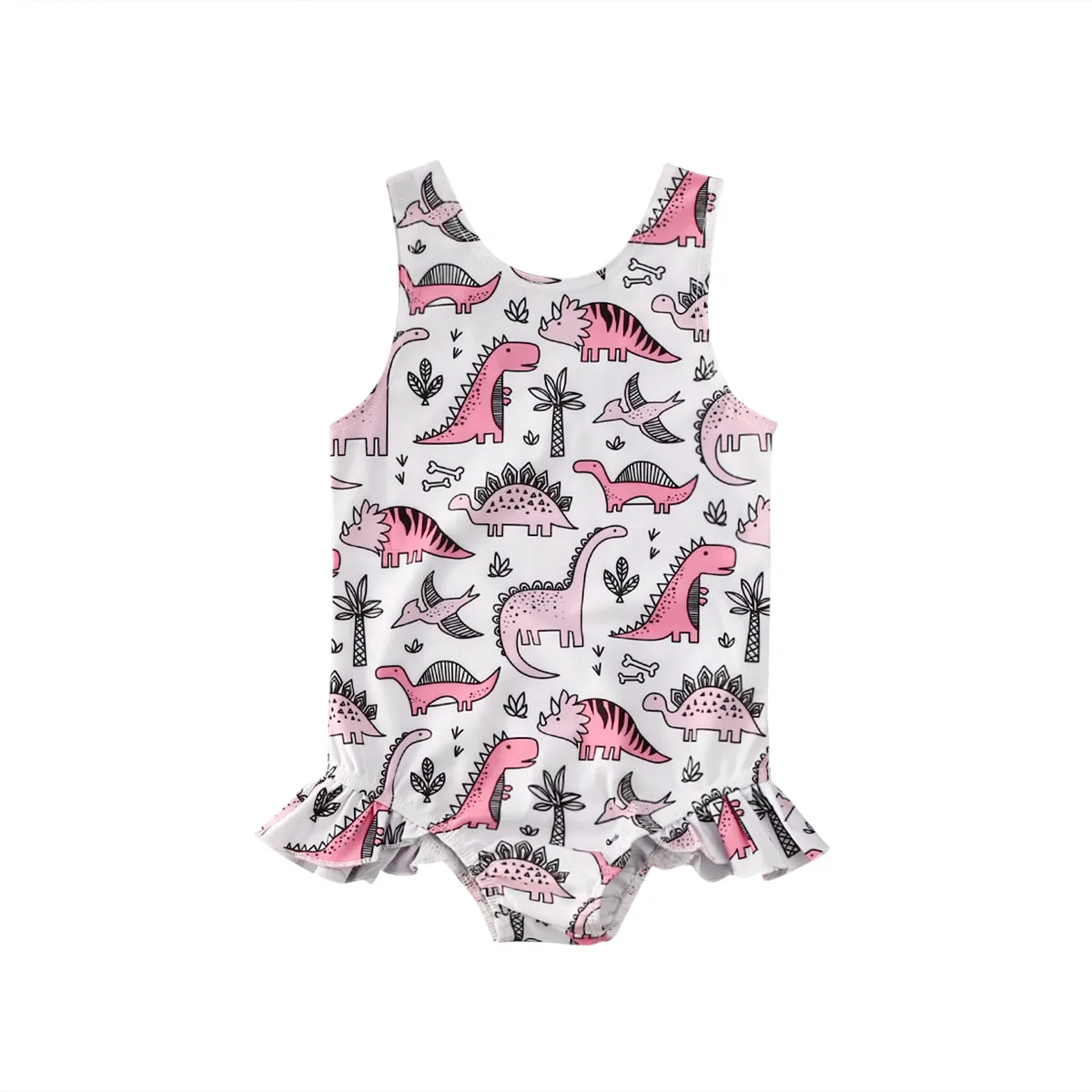 Newborn Kids Baby Girl Dinosaur Swimsuit Ruffles Animal Print Swimwear