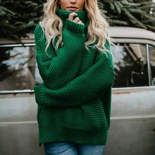 Зимние Модные свитера с высоким воротом, женские повседневные однотонные толстые пуловеры с длинным рукавом, женские свитера размера плюс, вязаные топы