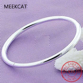 

MEEKCAT 925 Sterling Silver Solid Smooth Opening Bangles Bracelet For Woman Wedding Engagement Party Jewelry