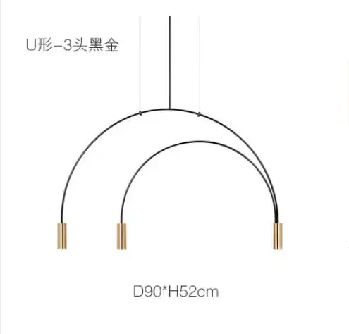 3 Lights gold Дизайн, светодиодный подвесной светильник для ресторана, золотой/черный металлический бар, Подвесная лампа для гостиной, светодиодный светильник, минималистичное освещение в лофте - Цвет корпуса: 3 Lights gold