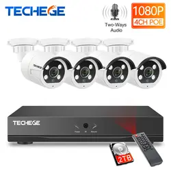 Techege HD 1080 P 4CH видео камера s системы 2MP Металл IP камера Indoor 4CH 1080 POE NVR 13 в комплект видеонаблюдения электронной почты сигнализации ночное