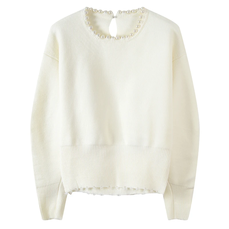 Женский трикотажный свитер с разрезом на спине Повседневный пуловер круглым