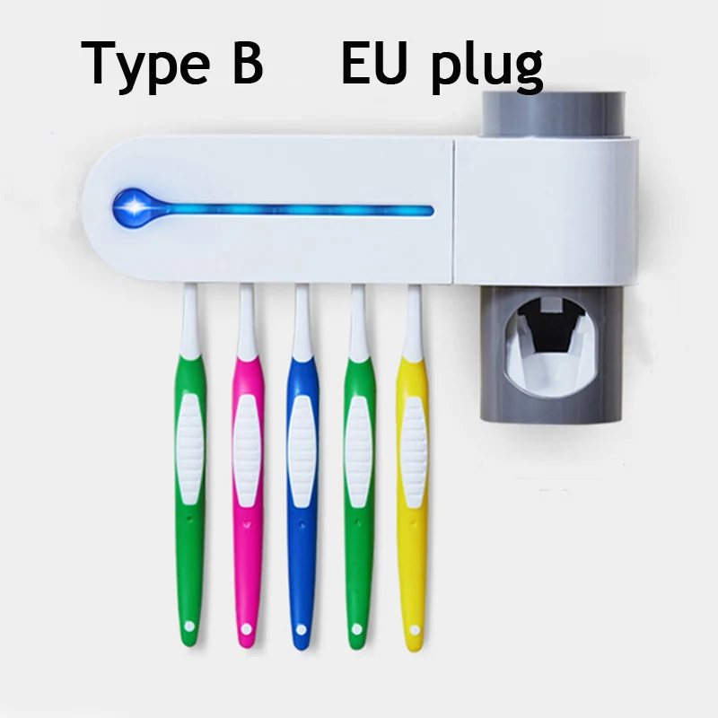 Type B (EU plug) Антибактериальный 2 в 1 ультрафиолетовый свет зубная щетка автоматический диспенсер для зубной пасты стерилизатор держатель для зубной щетки очиститель - Цвет: Type B (EU plug)