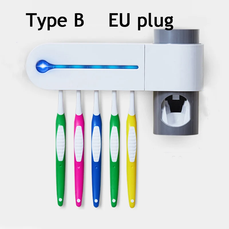 Антибактериальный 2 в 1 ультрафиолетовый свет зубная щетка автоматический диспенсер для зубной пасты стерилизатор держатель для зубной щетки очиститель - Цвет: Type B  (EU plug)