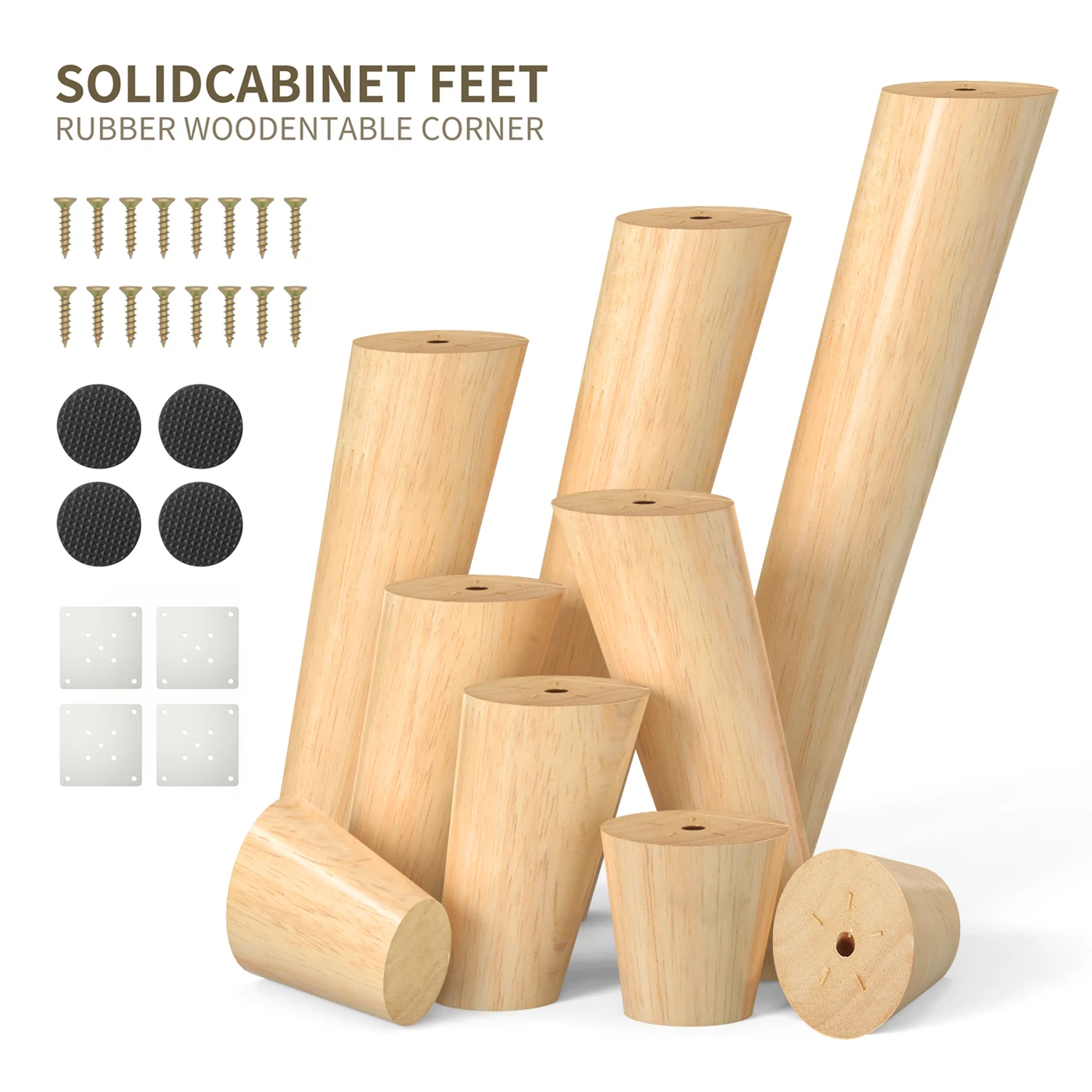 1pcs Solid Wood Legs for Furniture，Inclined Cone Sofa Bed Cabinet Table and Chair Replacement Feet Sloping Feet Multi-size