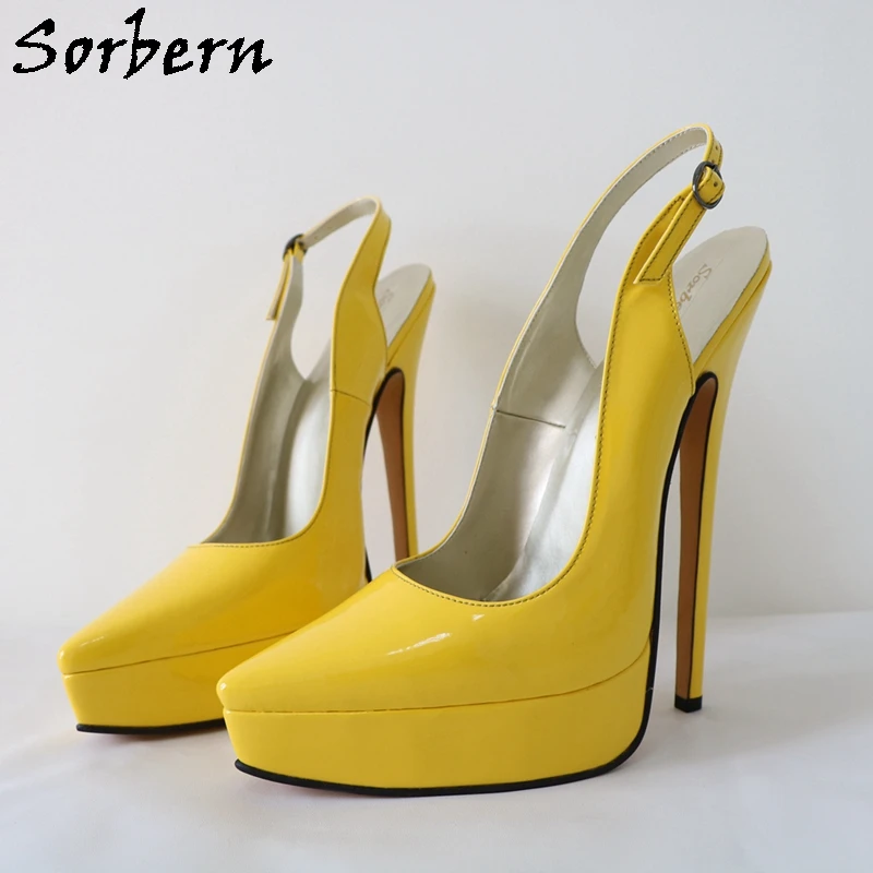 

Sorbern Yellow Shiny Women Slingback Pump Shoes Pointed Toe Size Us12 Platform Summer Shoes 20Cm High Heels Custom Colors