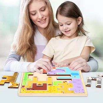

Kids Wooden Puzzles Toy Colorful Hexagon Tangrams Puzzles Table IQ Game Educational Kids Toy Gift