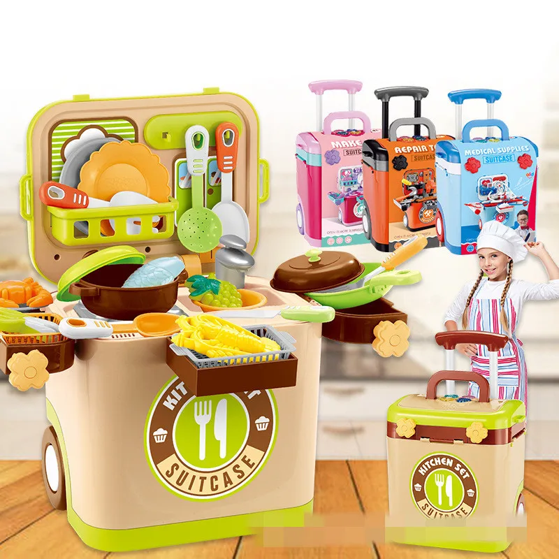 

Children Play House Kitchen Tableware Echometer Electric Toolbox Make-up Trolley Case Toy