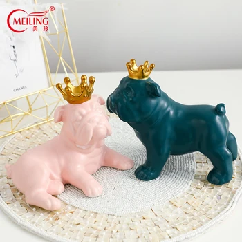 

Creative Decorative Bulldog Statue Figurine Ceramic Handmade Dog Ornaments For Home Living Room Vanity Table Shelf Wedding Decor