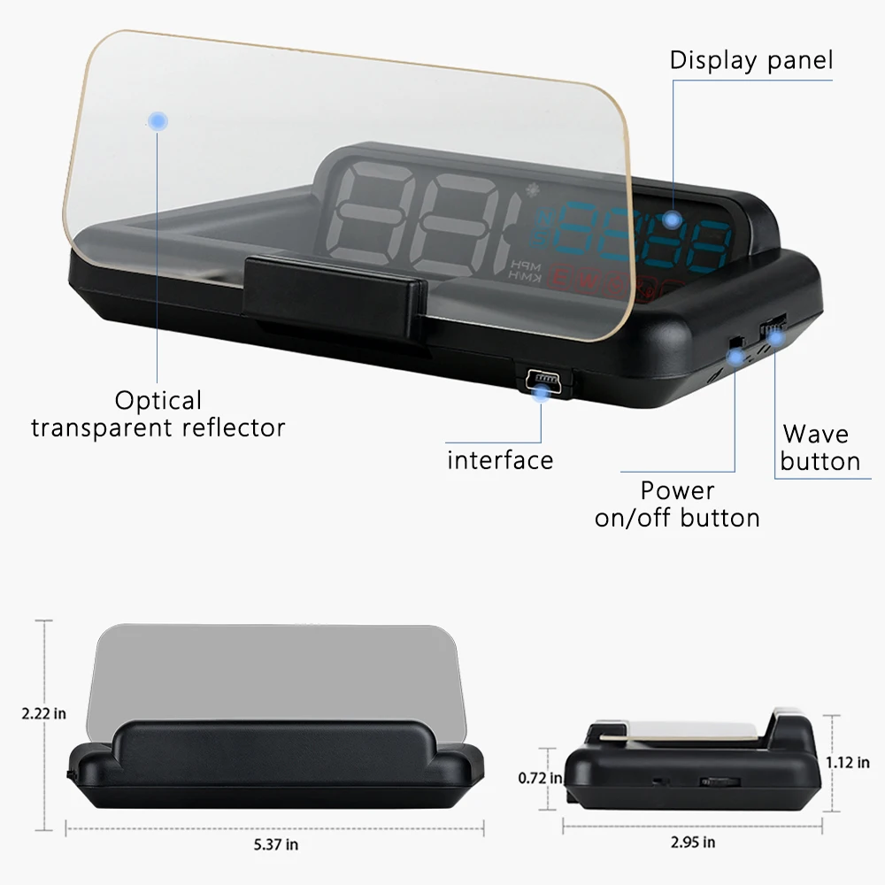 Car HUD Display, HUD Head Up Display High Definition Speedometer Car Safe  Driving Computer Speed and Voltage Alarm for All Vehicles, 3D Reflection  Display