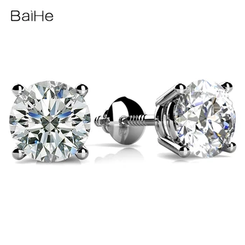 

BAIHE Sterling Silver 925 2ct Round Cut 100% Genuine Natural Moissanite 6.5mm Fine Jewelry Fashion Gift Moissanite Stud Earrings