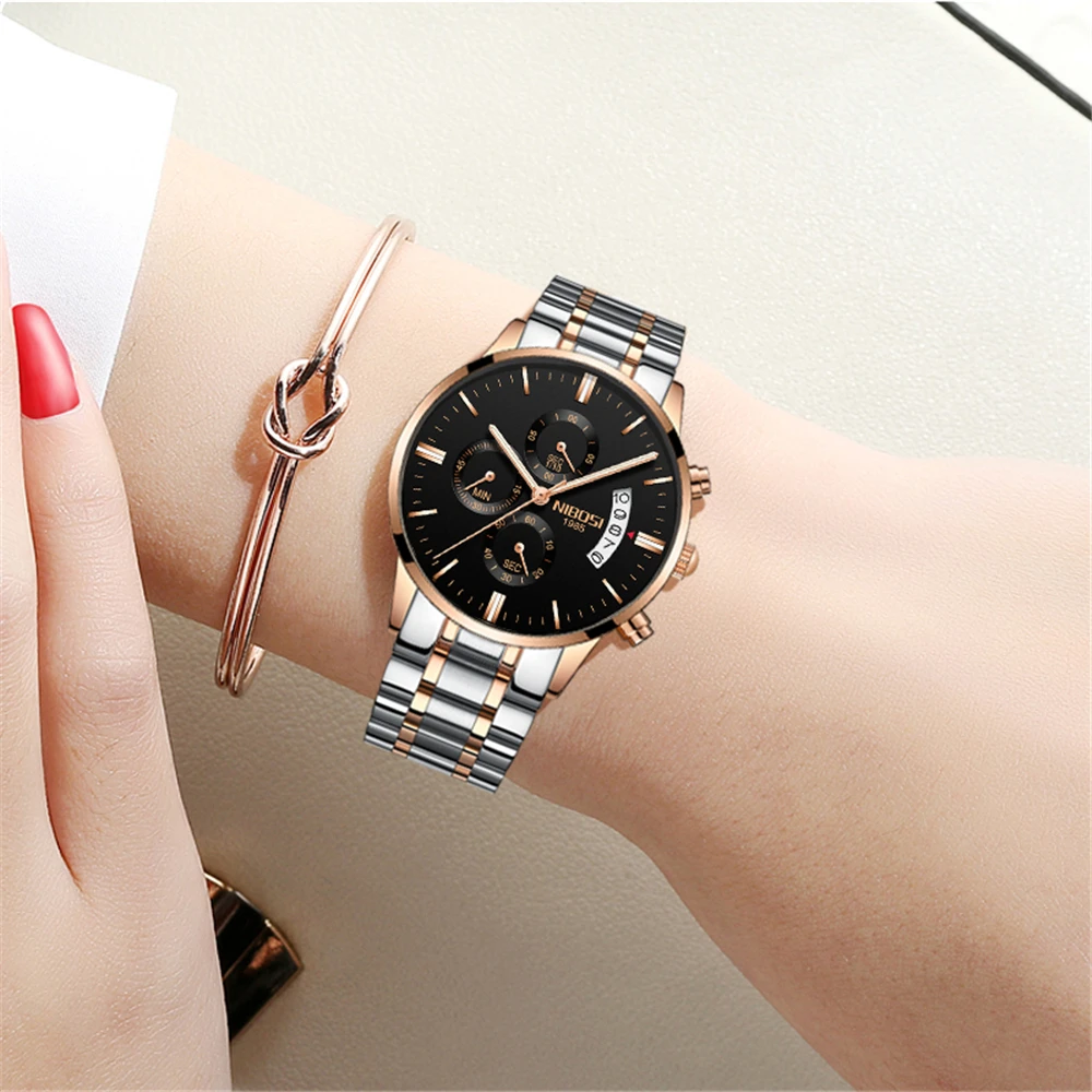 Reloj femenino NIBOSI dorado para mujer, reloj de lujo a la moda de negocios para mujer, reloj de marca de lujo resistente al agua, hermoso reloj para mujer