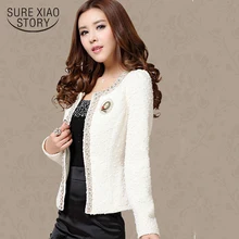 Осенне-зимний женщин Пальто короткие дизайн элегантный алмазов бисером тонкий длинный рукав плюс размер небольшой верхняя куртка 661B