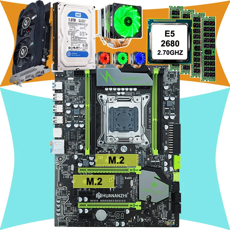 ^*Best Offers HUANAN ZHI X79 motherboard with M.2 CPU Xeon E5 2680 C2 with cooler RAM 16G(4*4G) RECC 3.5' SATA 1TB HDD Video card GTX750Ti 2G