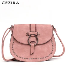 CEZIRA, Маленькая кожаная седельная сумка через плечо для девушек, милые повседневные сумки-мессенджеры с клапаном, Дамская круглая сумка на плечо, женская сумка-кошелек