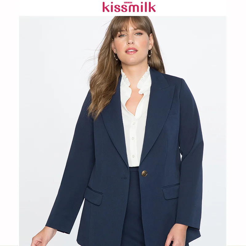 Kissmilk 2020 осень и зима новый OL стиль синий сплошной цвет большой размер костюм