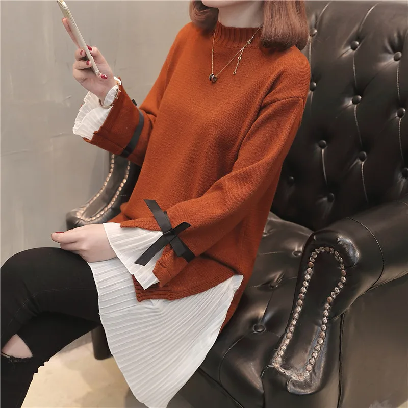 8941 spring new chiffon stitching false two sets knit dress 56-1 / f, 11 row 1 shelves - Цвет: see chart