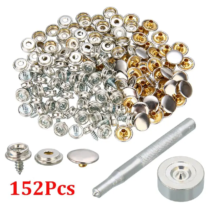 

152pcs 10mm Screw Boat Marine Repair Canvas Fabric Snap Fastener Cover Button Socket Screw Stud Self-Tapping Support Accessories