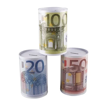 

Multicolor Hot New Creative Metal Cylinder Piggy Bank Euro Dollar Picture box Saving Money Box Home Decoration