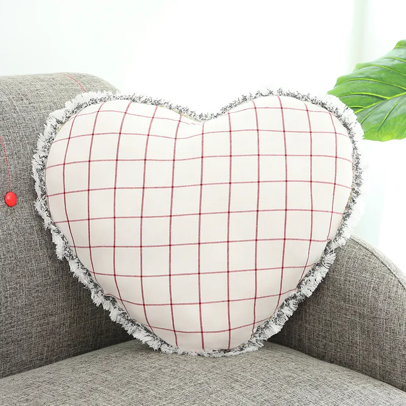 white purple plaid Подушка в форме сердца красочная клетчатая и нежная кисточка - Цвет: white purple plaid