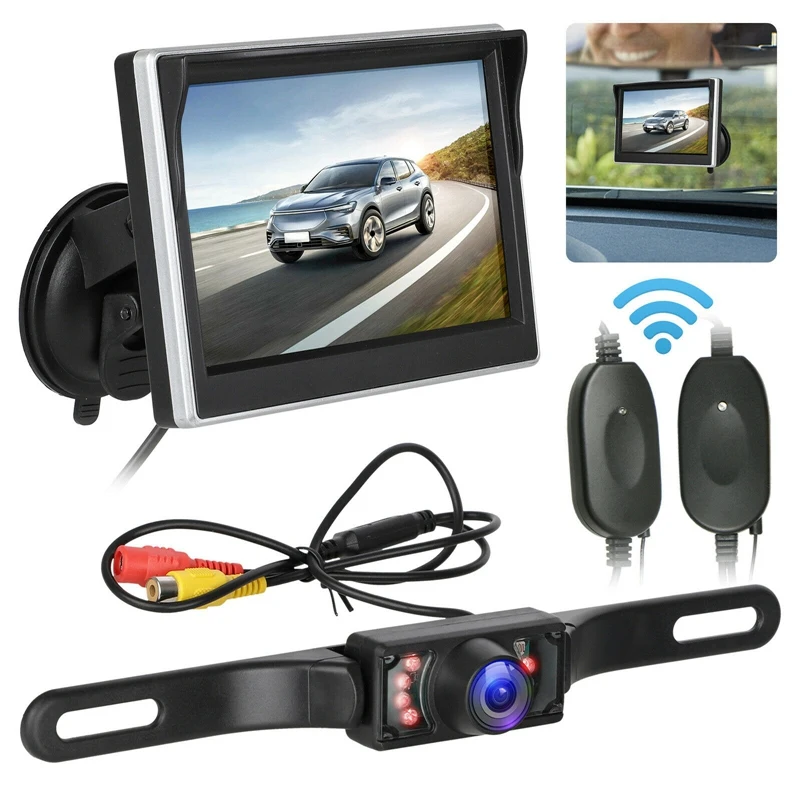 

Car Backup Camera Rear View System Night-Vision + Wireless 5 Inch Tft Lcd Monitor