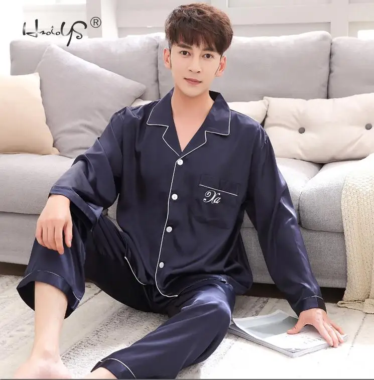 Luxury Pajama suit Satin Silk Pajamas Sets Couple Sleepwear Family Pijama Lover Night Suit Men & Women Casual Home Clothing black pajama pants Men's Sleep & Lounge