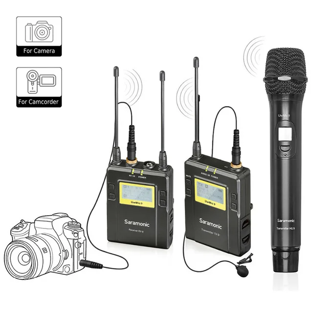 Saramonic UWMIC9 вещания UHF камера беспроводной петличный микрофон системы Передатчики+ один приемник для DSLR видеокамеры - Цвет: RX9andTX9andHU9