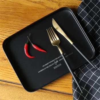 

Black Metal Storage Tray Rectangle Cosmetic Jewelry Organizer Trays Office Desktop Finishing Plate Simple Cake Fruit Tray