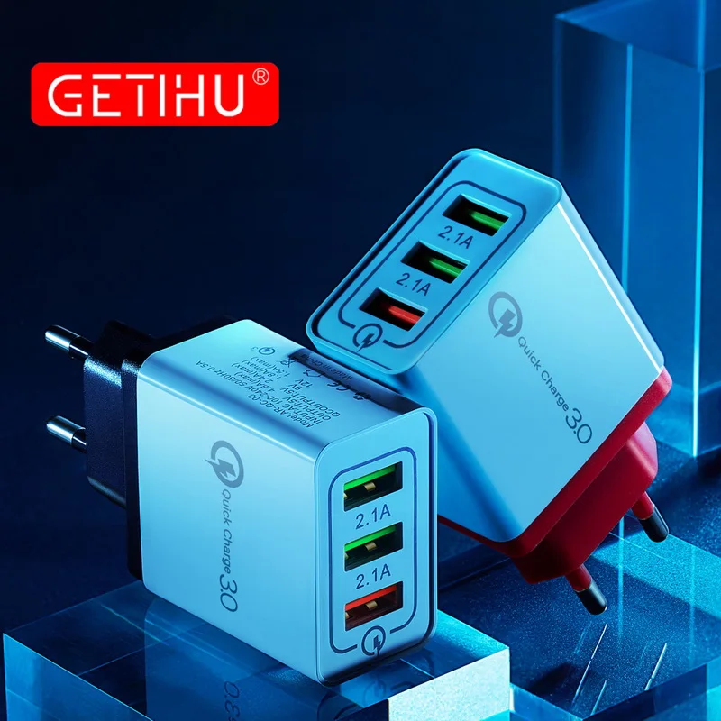 GETIHU 18W 2.1A Multi USB Charger Quick Charge 3.0 Mobile Phone EU Plug QC 3.0 Fast Charging Wall Adapter For iPhone X 8 Samsung