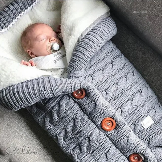 Warm Baby Blanket Knitted Newborn Swaddle Wrap Soft InfantSleeping Bag Footmuff Cotton Envelope For Stroller Accessories Blanket 1