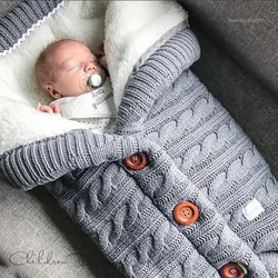 Manta cálida de punto para recién nacido, envoltura de algodón suave, saco de pie, accesorios de cochecito de bebé